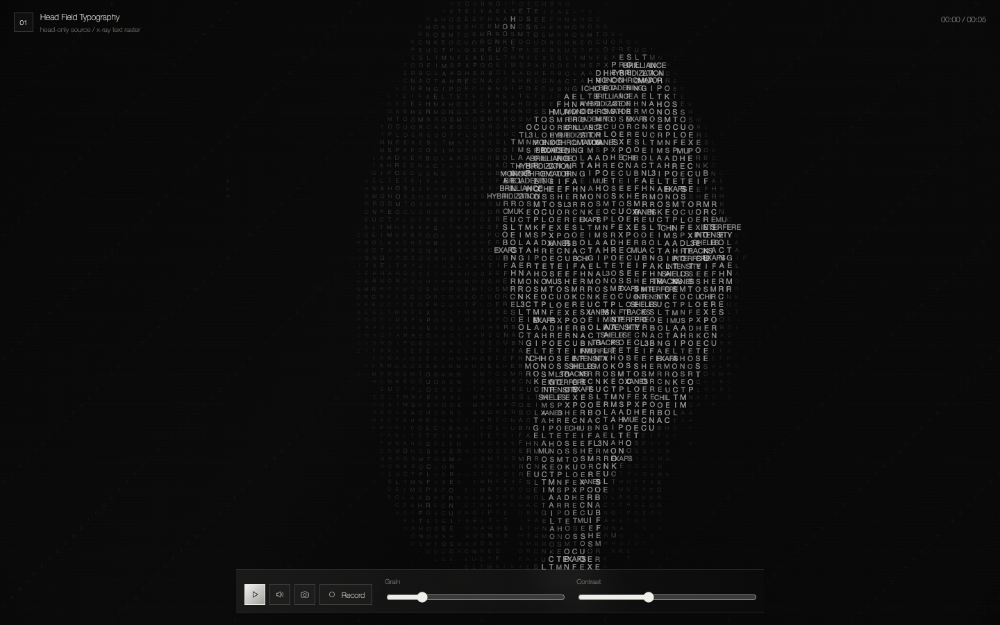 Monochrome typographic portrait rendered in HTML Canvas